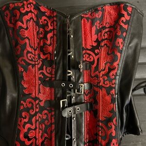Red and Black Corset with Buckle Details